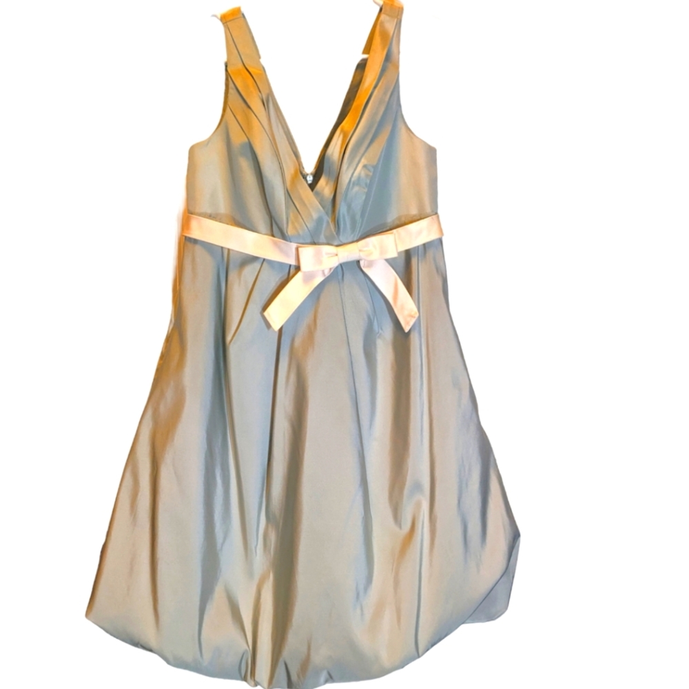 Melissa Sweet silk bubble skirt dress w/ pockets, bow, light green/ sz 8
